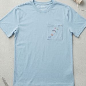 Sky Blue Women's Tee with Butterfly Detail